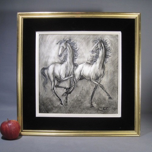Plaquette "Pace of Arab horses" (Jean-Claude Taburet, France, mid-20th century)