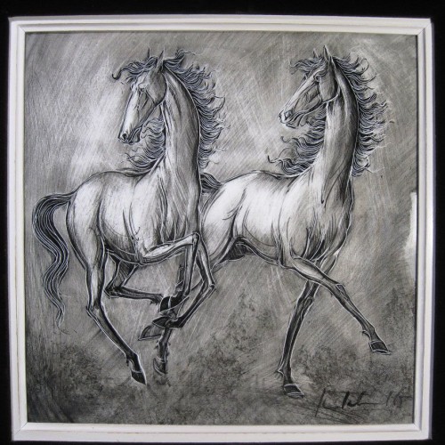 Plaquette "Pace of Arab horses" (Jean-Claude Taburet, France, mid-20th century)