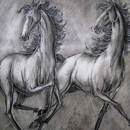 Plaquette "Pace of Arab horses" (Jean-Claude Taburet, France, mid-20th century)