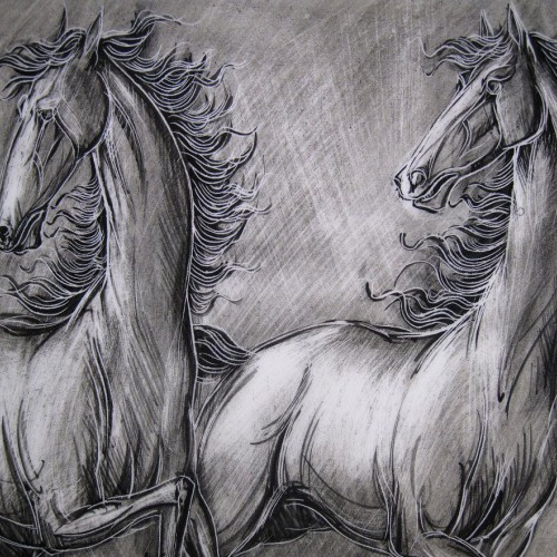 Plaquette "Pace of Arab horses" (Jean-Claude Taburet, France, mid-20th century)