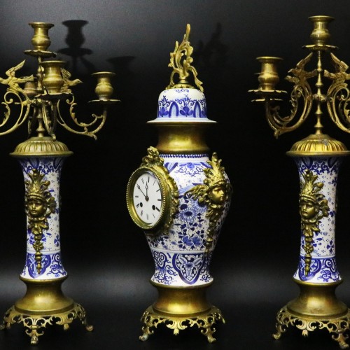 "Delft" Fireplace Set from the Netherlands, 19th Century