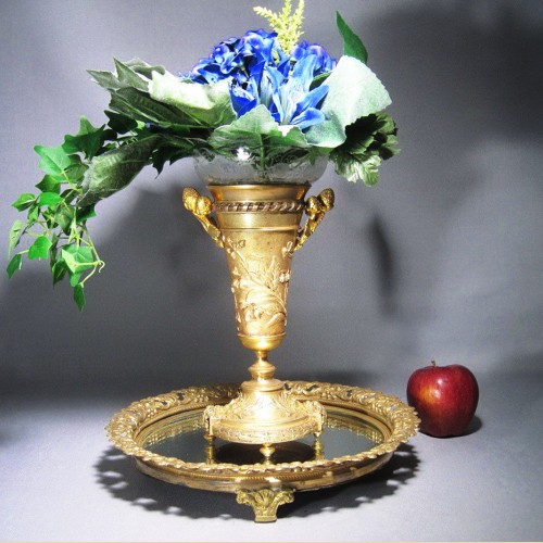 "Blooming Soul" Vase and Mirror Stand Set from France, Late 19th Century